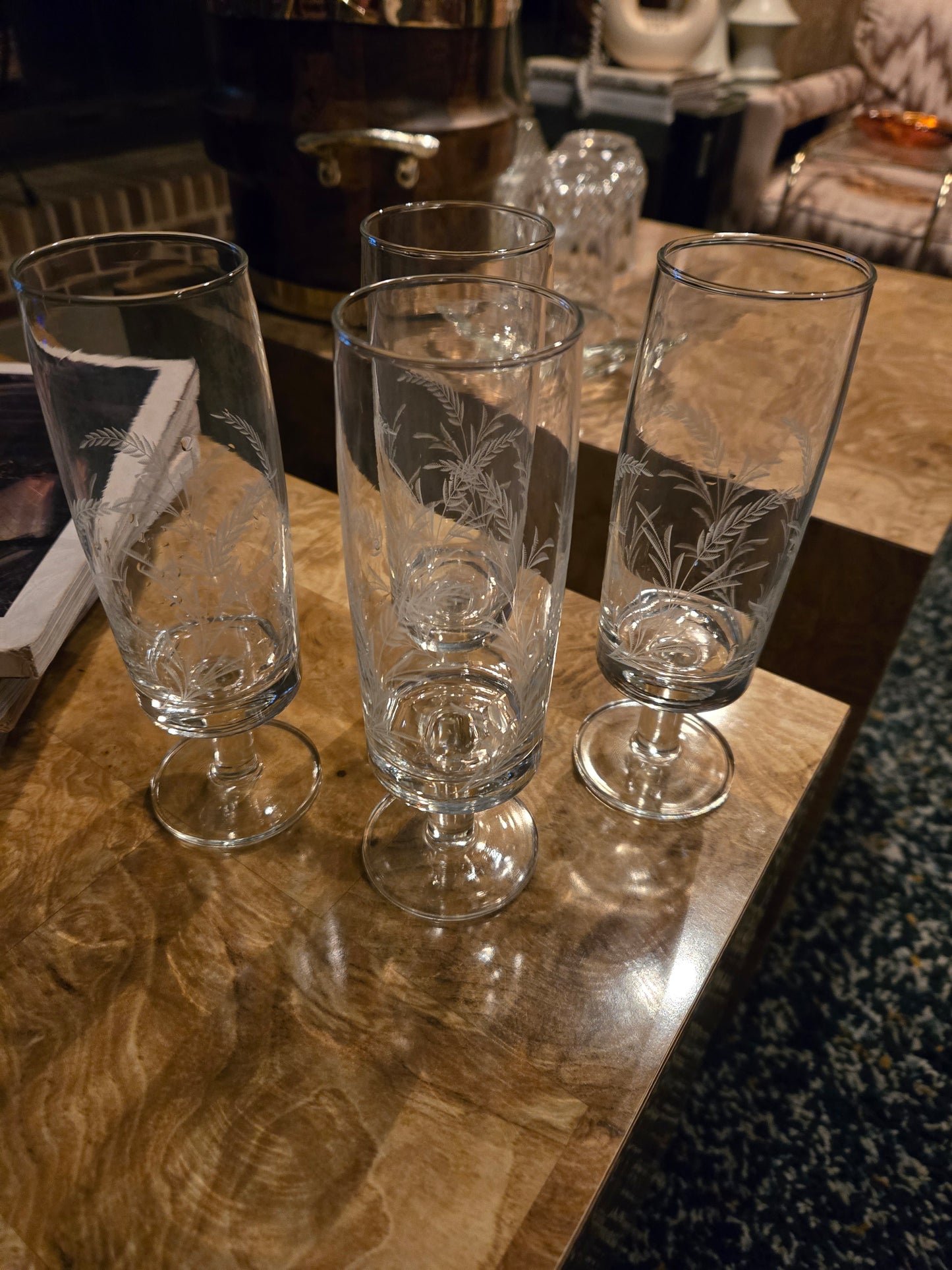 Italian Dessert/Champagne Flute Glasses Wheat Stems Set of 4