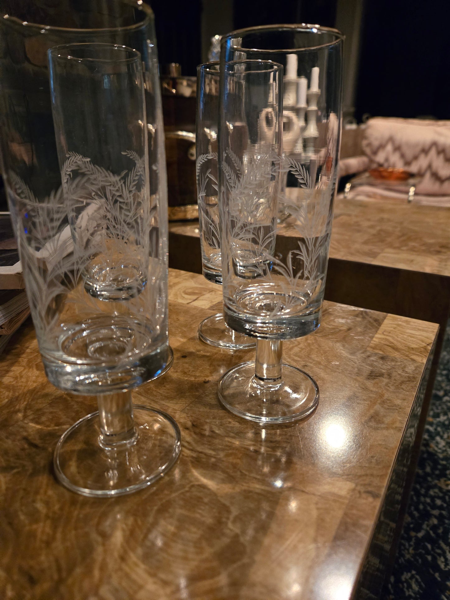 Italian Dessert/Champagne Flute Glasses Wheat Stems Set of 4