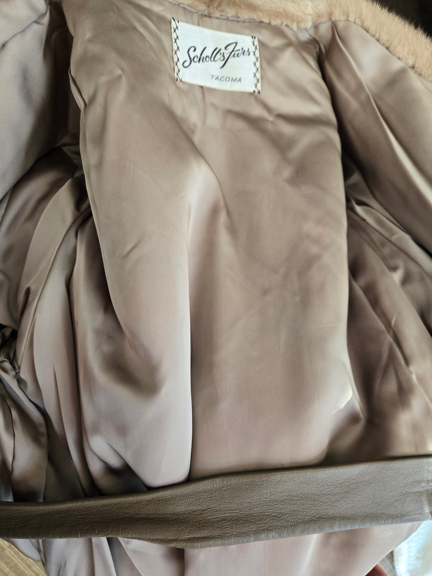 Scholls Furs of Tacoma Mink/Leather Tourmaline Diamond Cut Full Length Coat