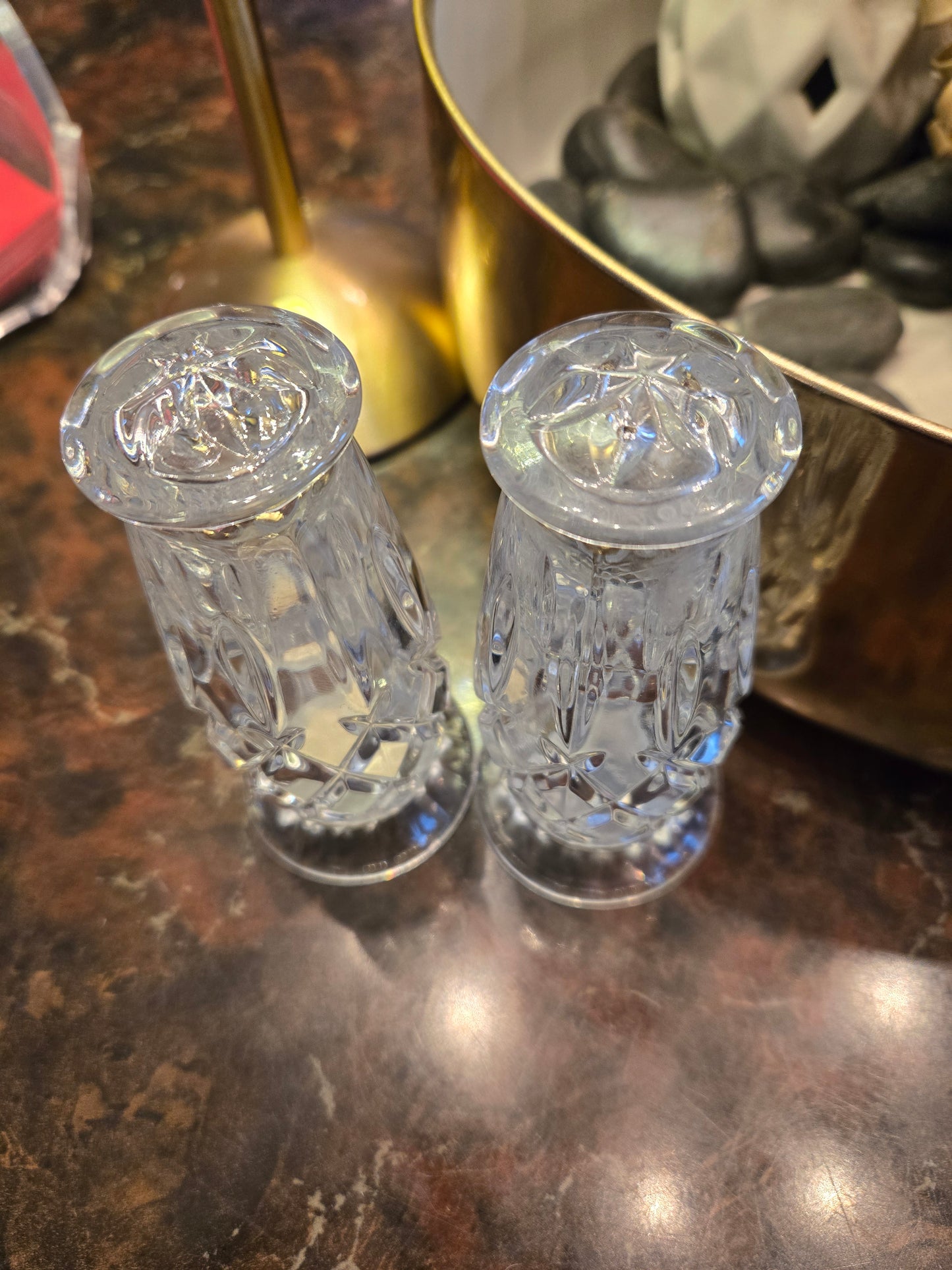 GORHAM KING EDWARD LEAD CRYSTAL DIAMOND CUT SALT AND PEPPER SHAKER SET