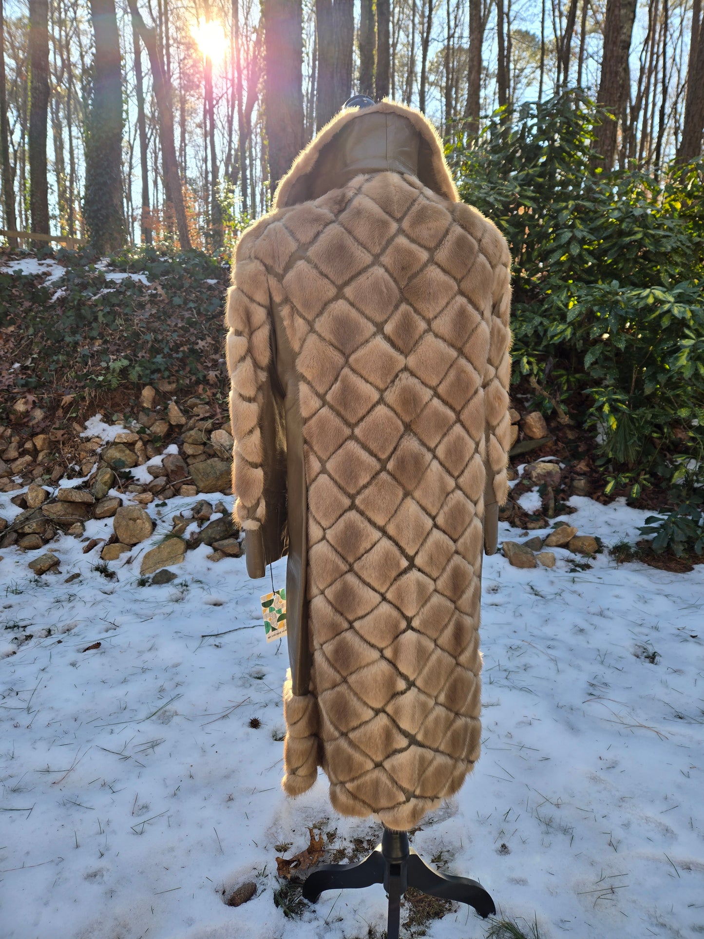 Scholls Furs of Tacoma Mink/Leather Tourmaline Diamond Cut Full Length Coat