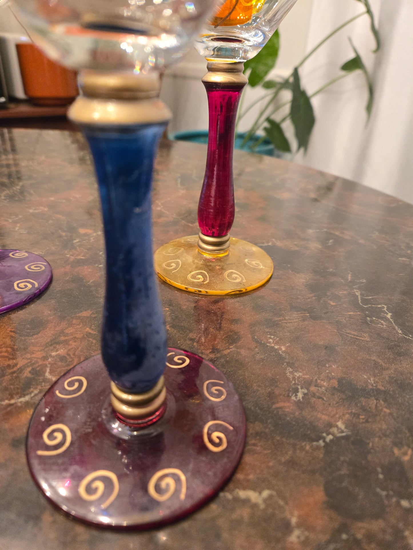 Royal Danube Set Of 3 Martini Glasses Abstract Art Glass Hand Painted