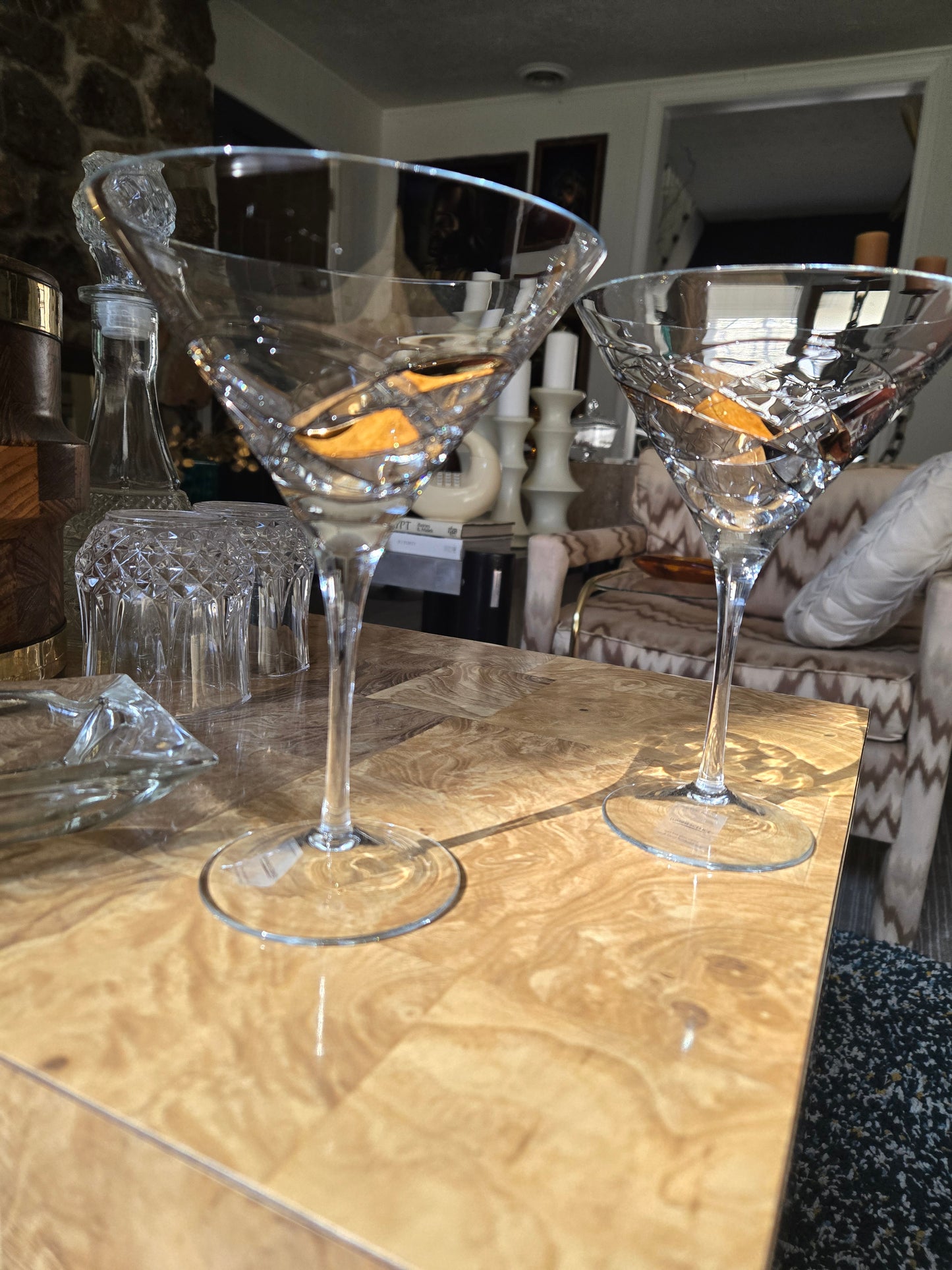 Luminescence Handblown Tall Martini Glasses