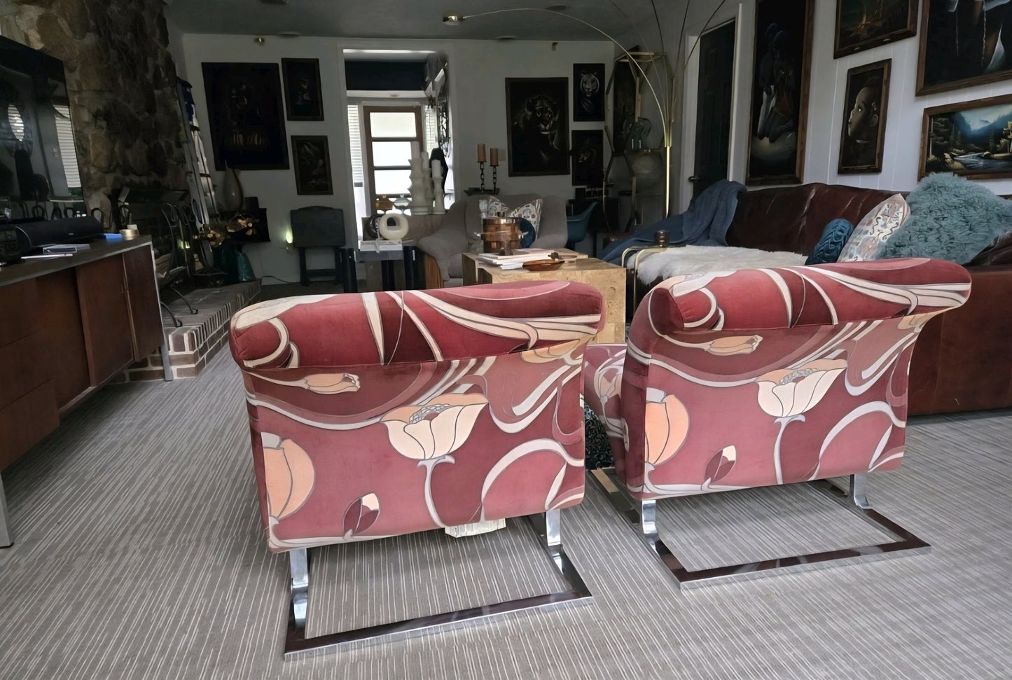 2 Mid-Century Chrome Cantilever Chairs Pierre Paulin/Adrian Pearsall Style