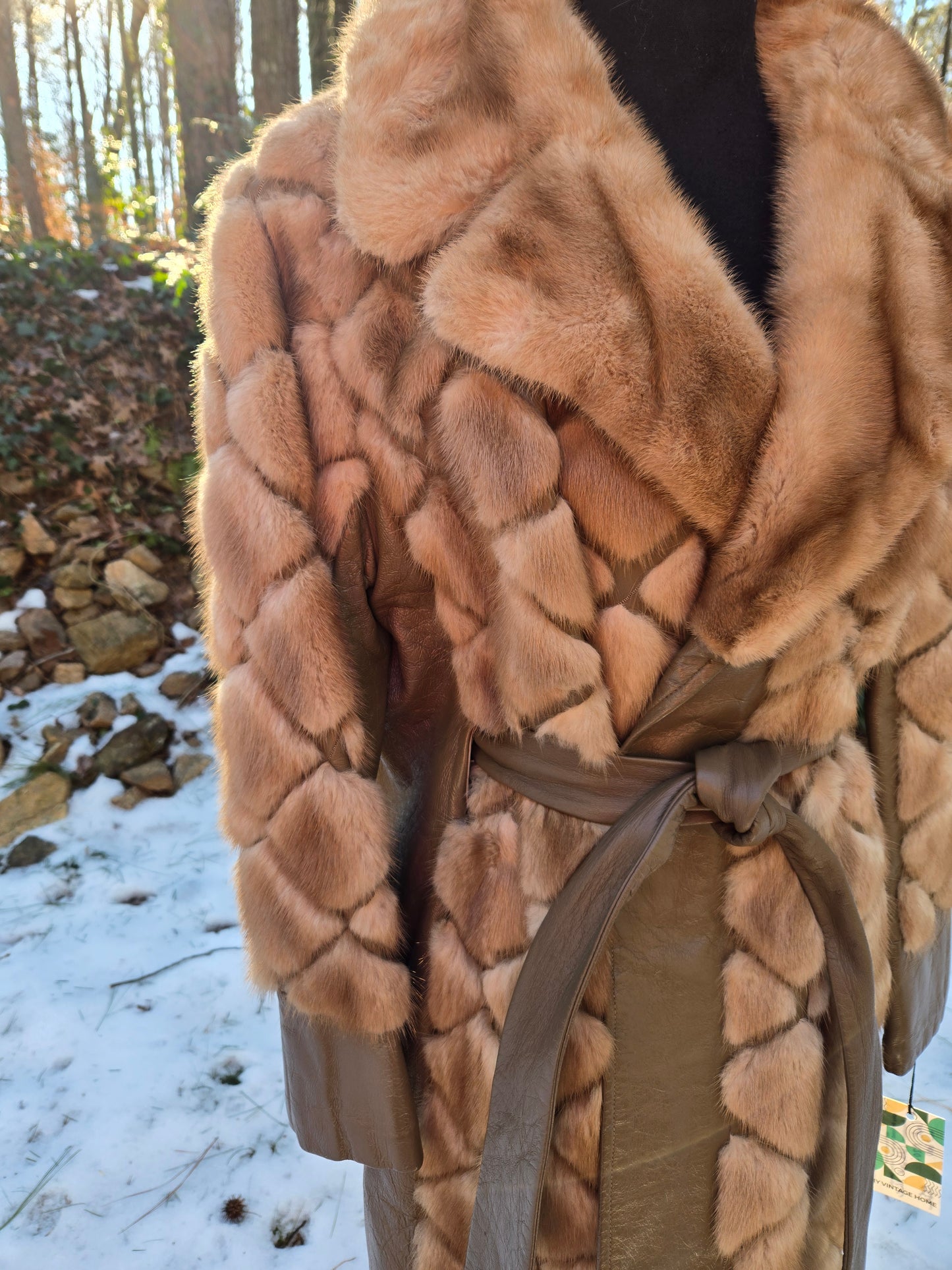Scholls Furs of Tacoma Mink/Leather Tourmaline Diamond Cut Full Length Coat