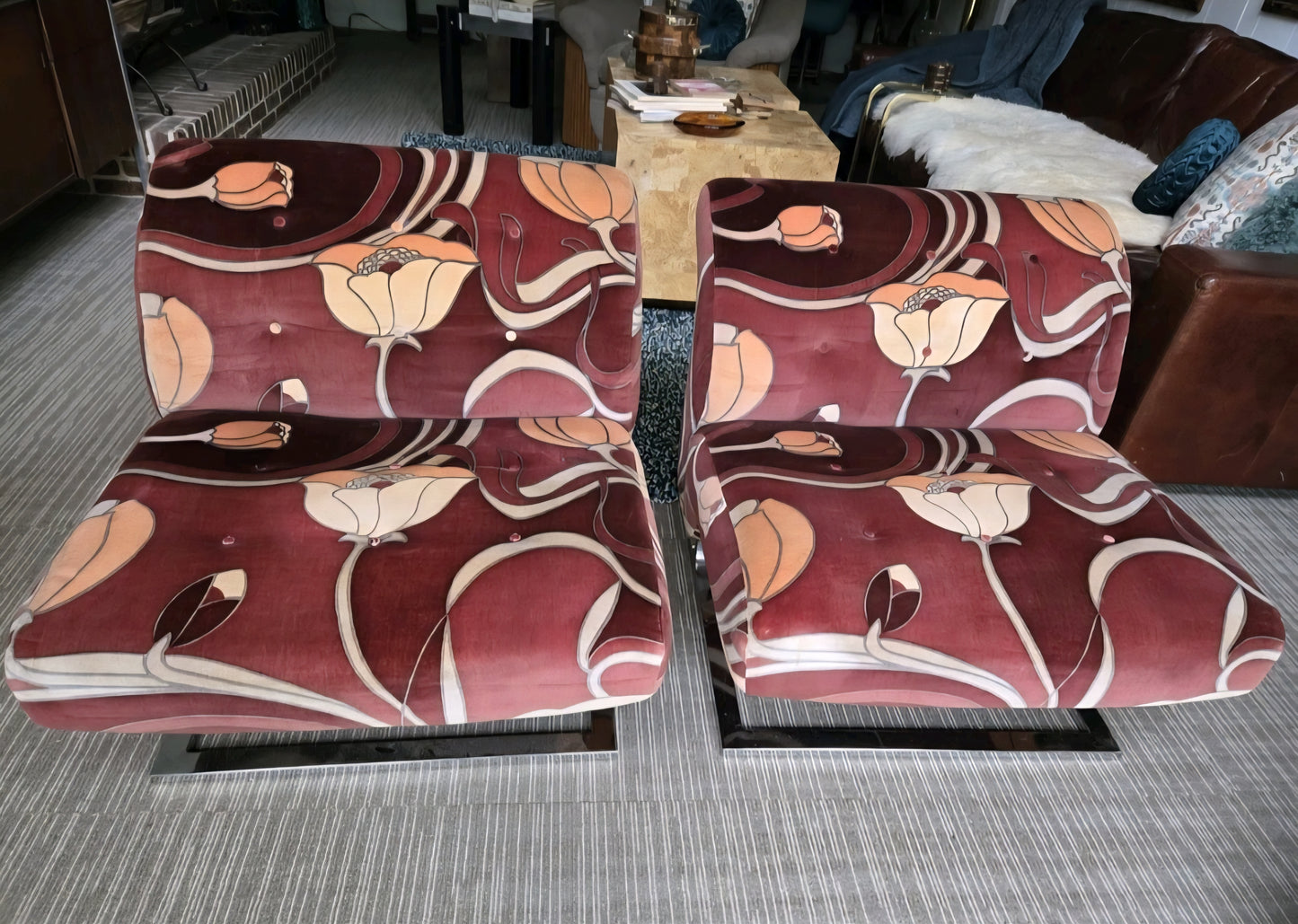 2 Mid-Century Chrome Cantilever Chairs Pierre Paulin/Adrian Pearsall Style