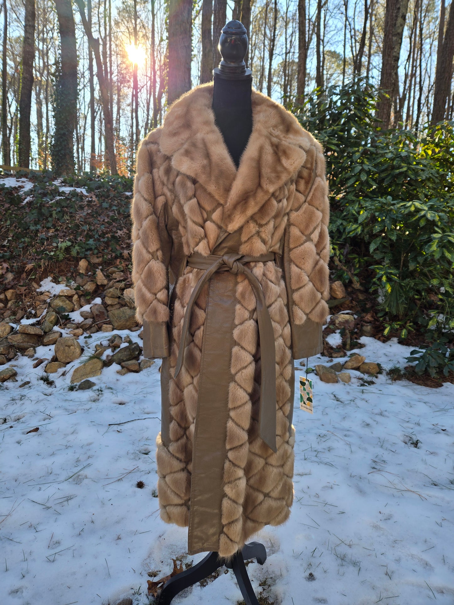 Scholls Furs of Tacoma Mink/Leather Tourmaline Diamond Cut Full Length Coat