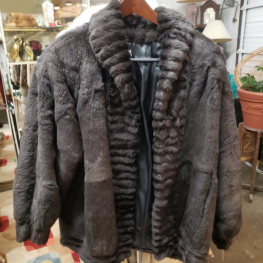 Unisex Sheared Rabbit Brown Wide Lapel Bomber