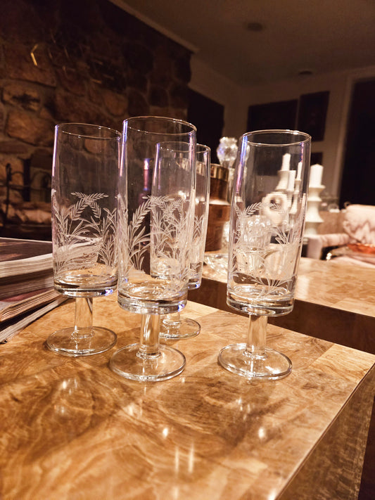 Italian Dessert/Champagne Flute Glasses Wheat Stems Set of 4