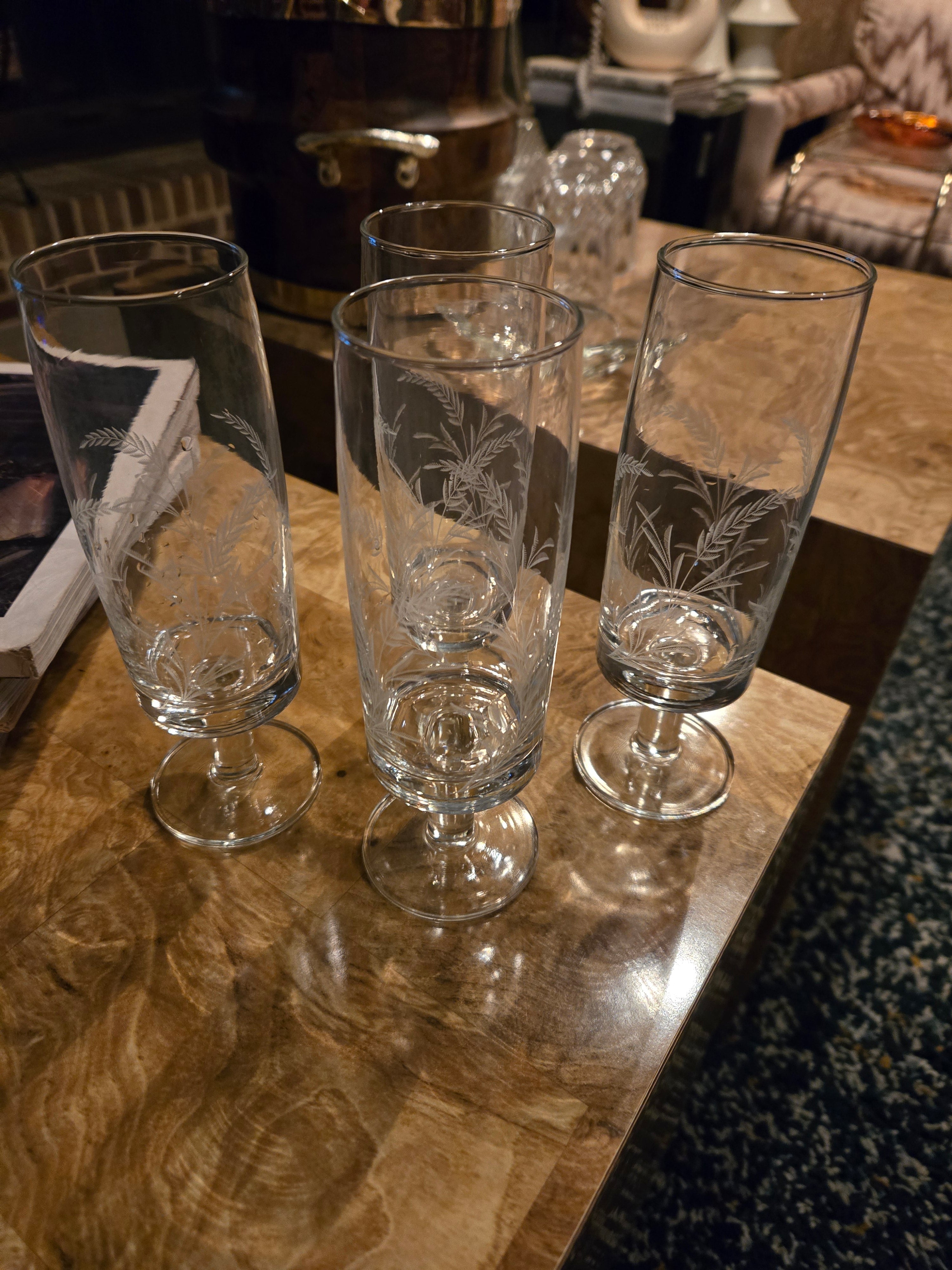 Italian Dessert/Champagne Flute Glasses Wheat Stems Set of 4