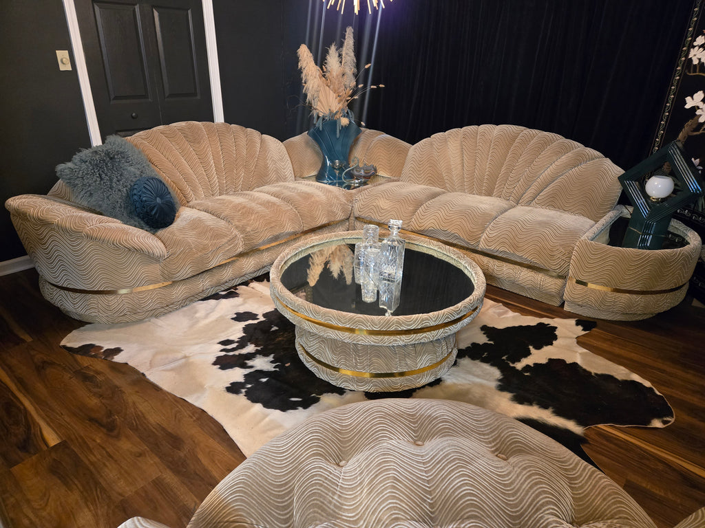 1980s Clamshell Sectional Sofa Set w/Chaise