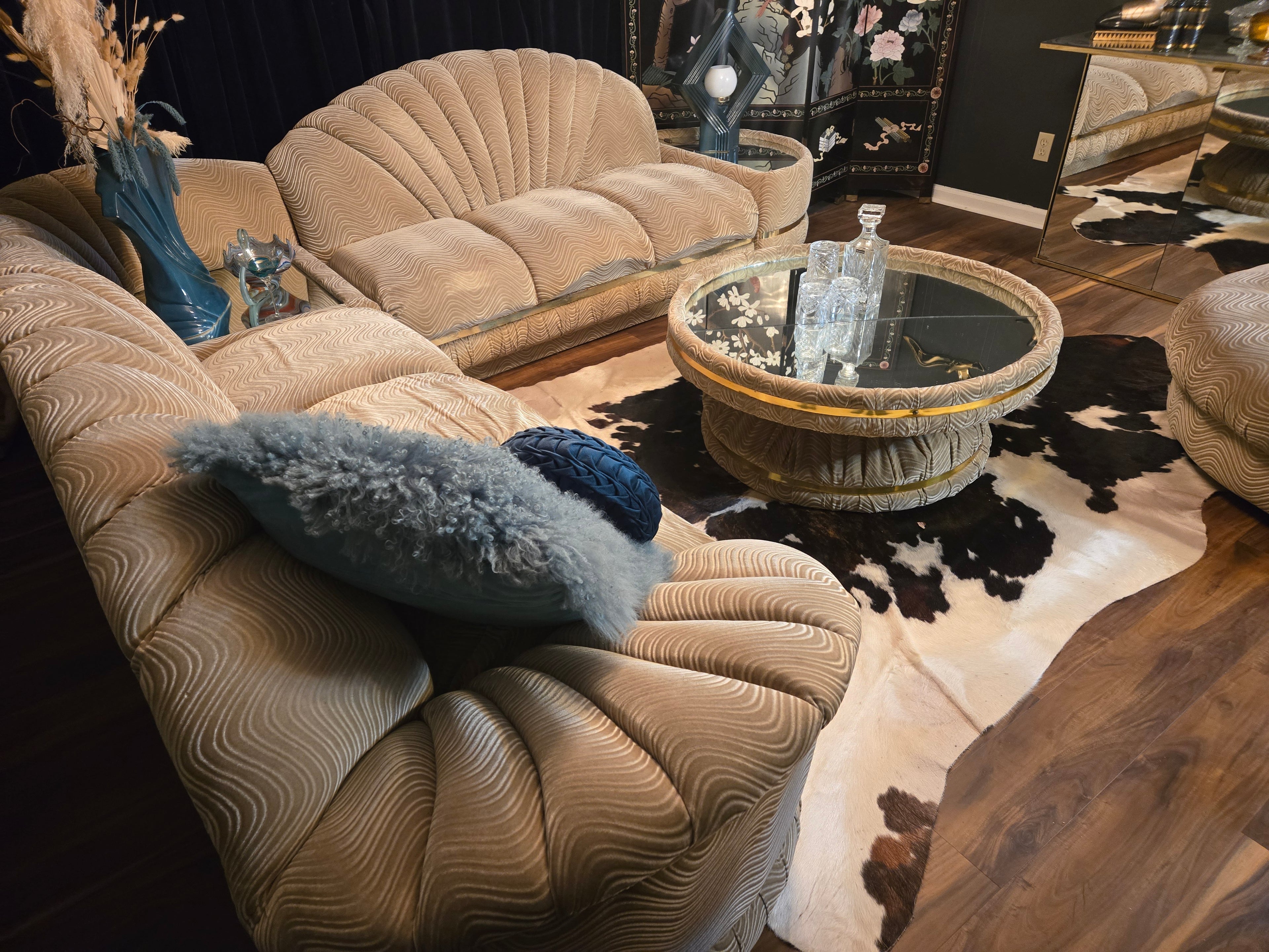 1980s Clamshell Sectional Sofa Set w/Chaise