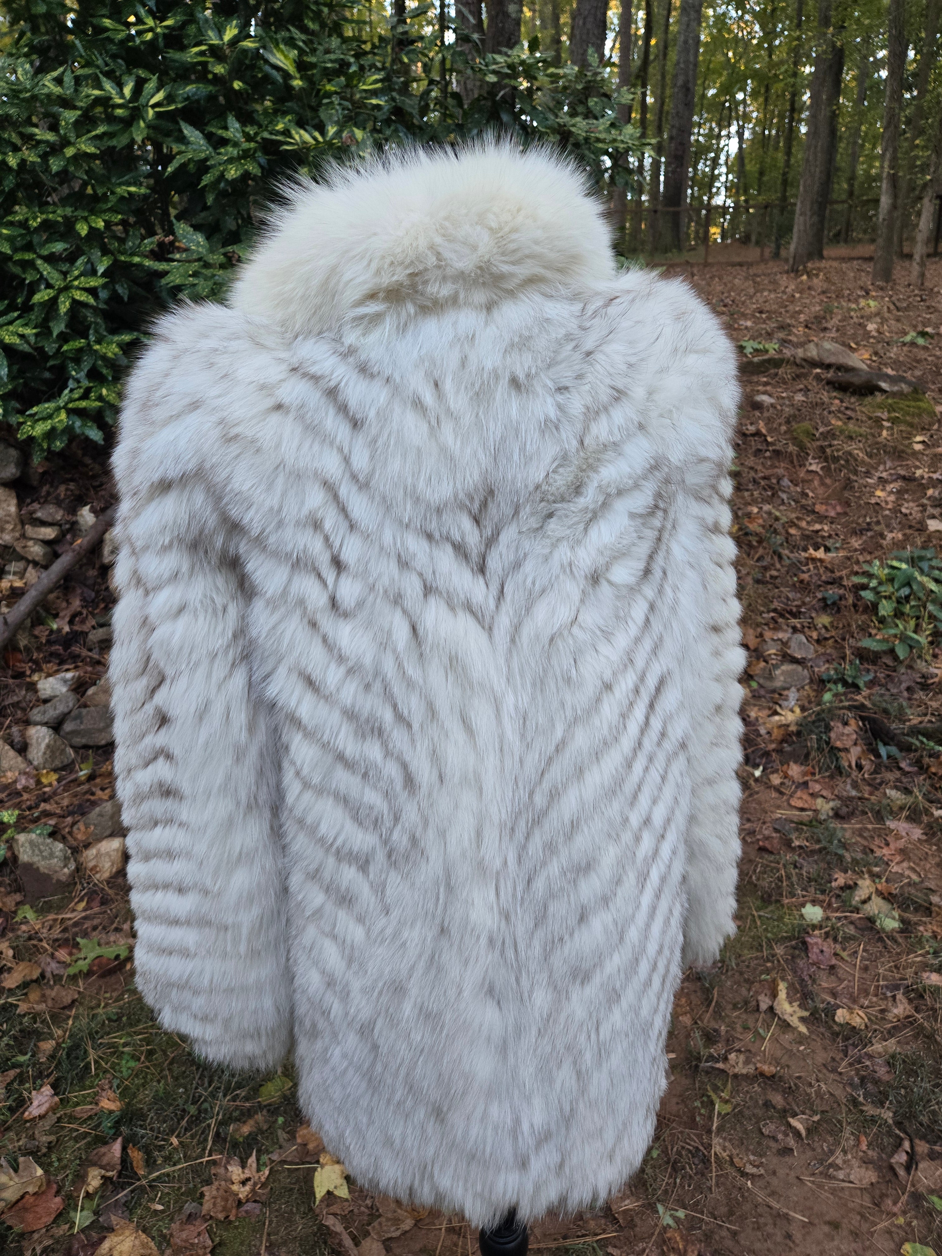 Chevron Patterned Blue Fox Coat