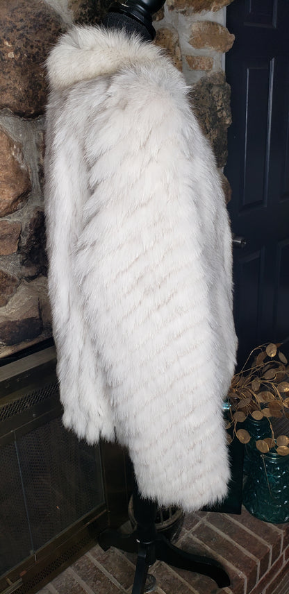 Evans Blue Fox Hip Coat w/Chevron Sleeves