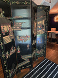 Asian Coromandel Black Lacquer Folding Screen