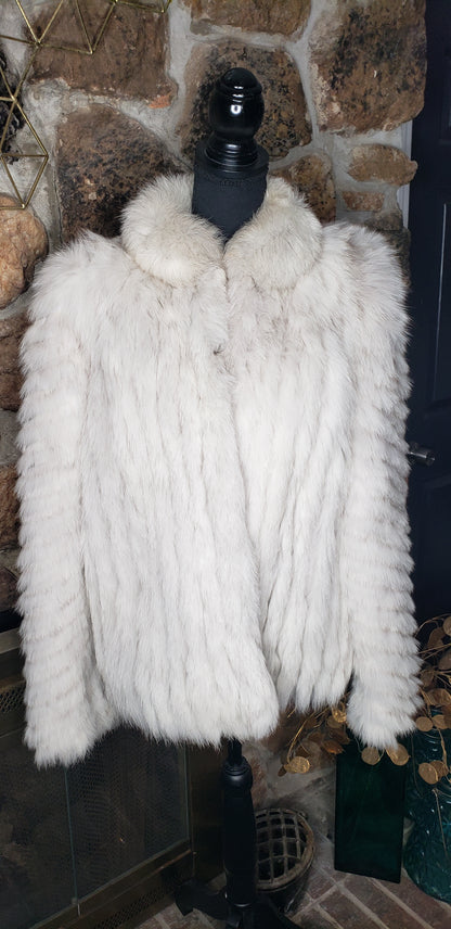 Evans Blue Fox Hip Coat w/Chevron Sleeves