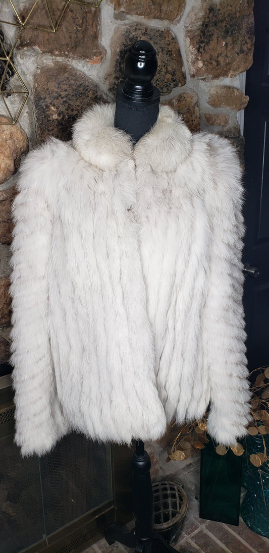Evans Blue Fox Hip Coat w/Chevron Sleeves