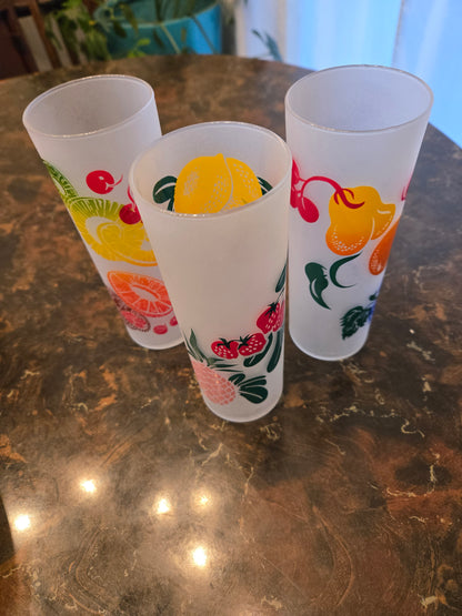 Federal Glass Fruit Frosted Tom Collins Glasses