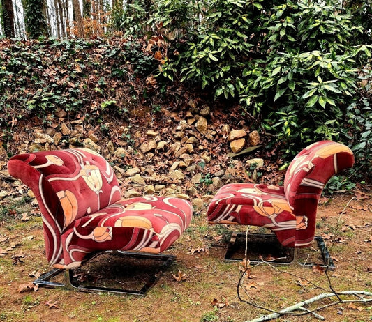 2 Mid-Century Chrome Cantilever Chairs Pierre Paulin/Adrian Pearsall Style