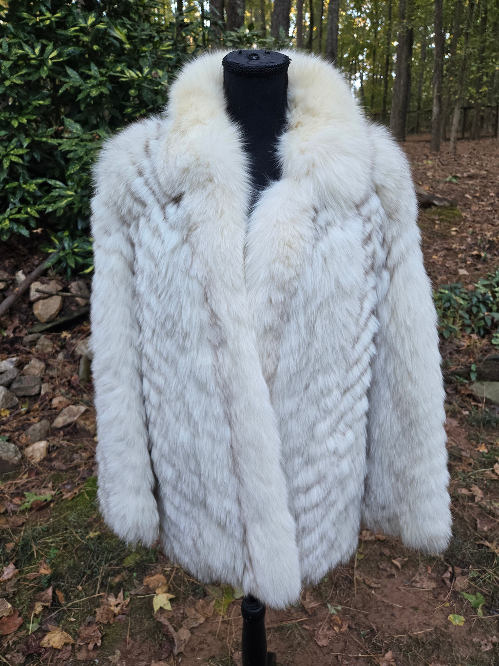 Chevron Patterned Blue Fox Coat