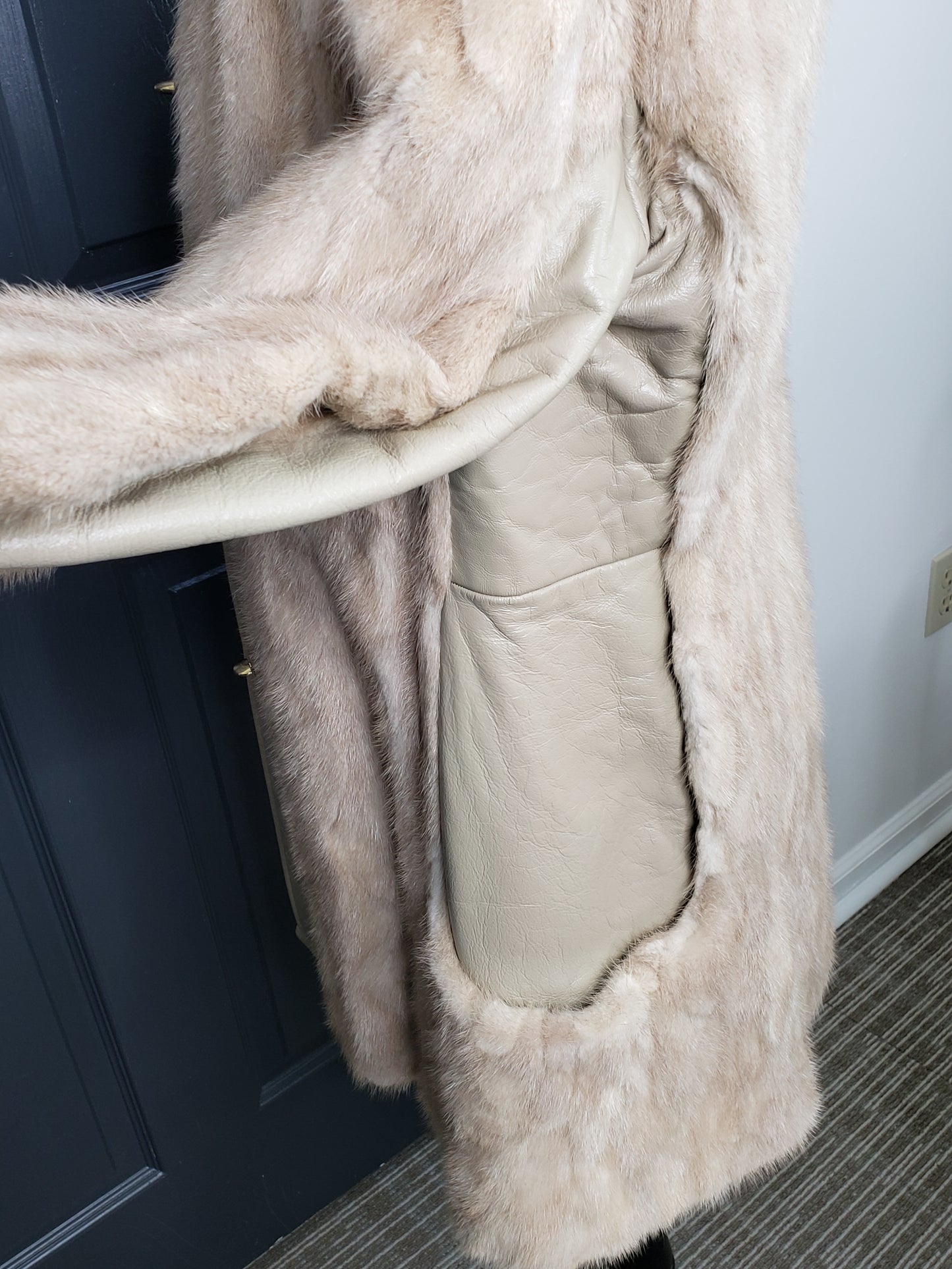 Thorpe Evanston Tourmaline Mink/Leather Trim Hip Coat