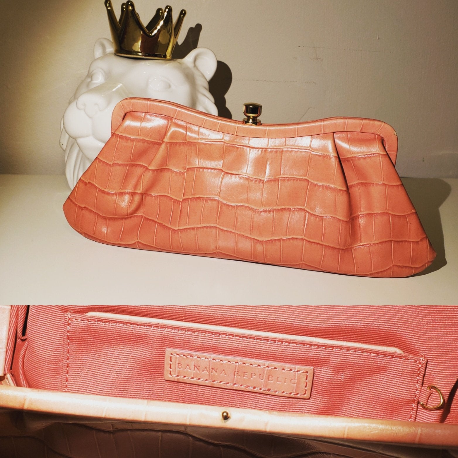 Banana Republic Orange Leather Clutch Purse