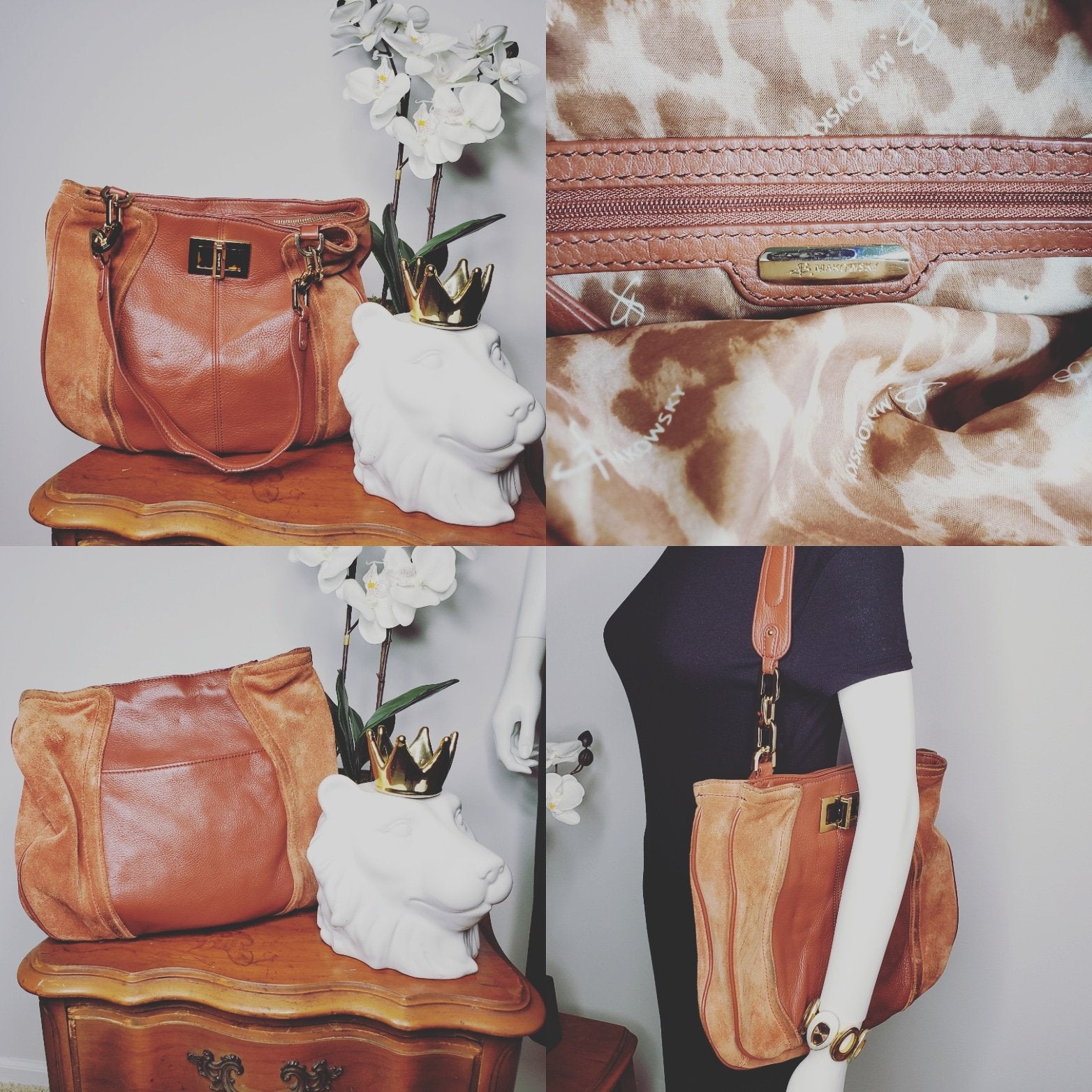 B. Makowsky Leather & Suede Handbag