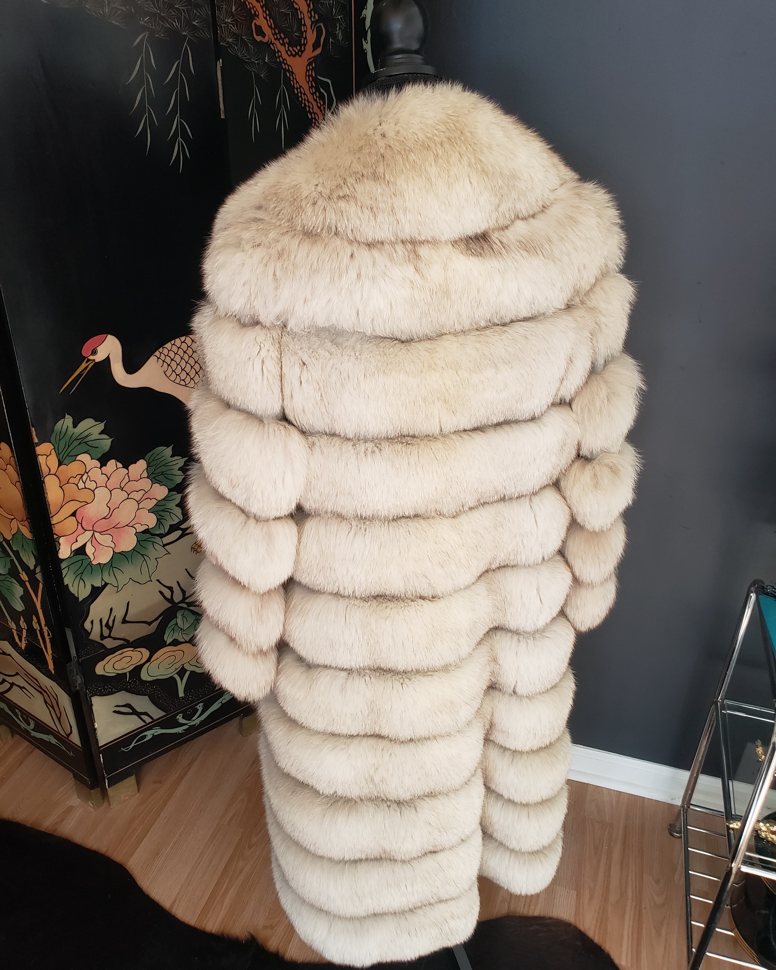 Evans Blue Fox Full Length Cable Coat with Tux Collar